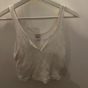 Aritzia TNA waffle material cropped tank top - white